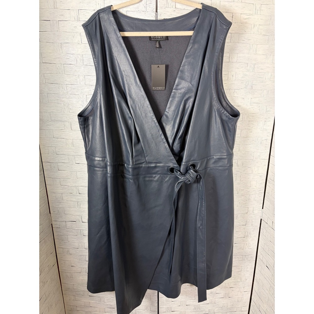 Eloquii Womens‎ Dress Wrap Faux Leather Sleeveless Grommet Tie Waist Plus  Size